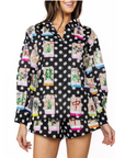 Black & White Polka Dot Mahjong Button Up - Queen of Sparkles