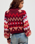 Sundazed Jacquard Cardi in Crimson Frost by Free People