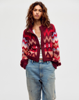 Sundazed Jacquard Cardi in Crimson Frost by Free People