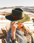 Ryan Hat in sage with silks rivet leather band