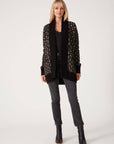 Geo Jacquard Long Sleeve Cardigan: Black/Taupe