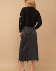 Distressed Seam Slit at Front Maxi Denim Skirt: Light Wash