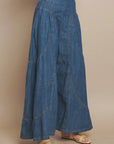 BOHO WIDE LEG DENIM TIERED PALAZZO PANTS