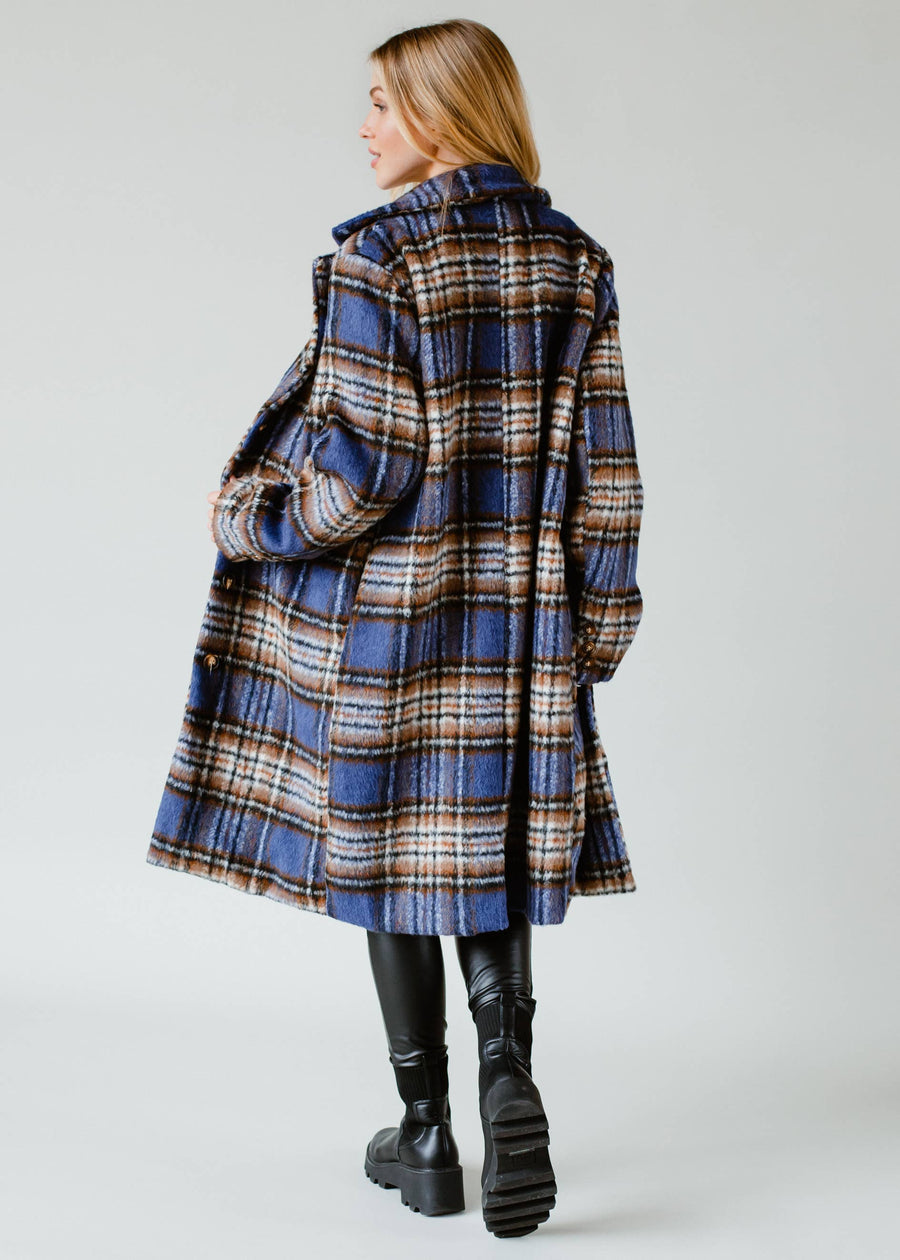 Blue, Brown & Black Plaid Coat