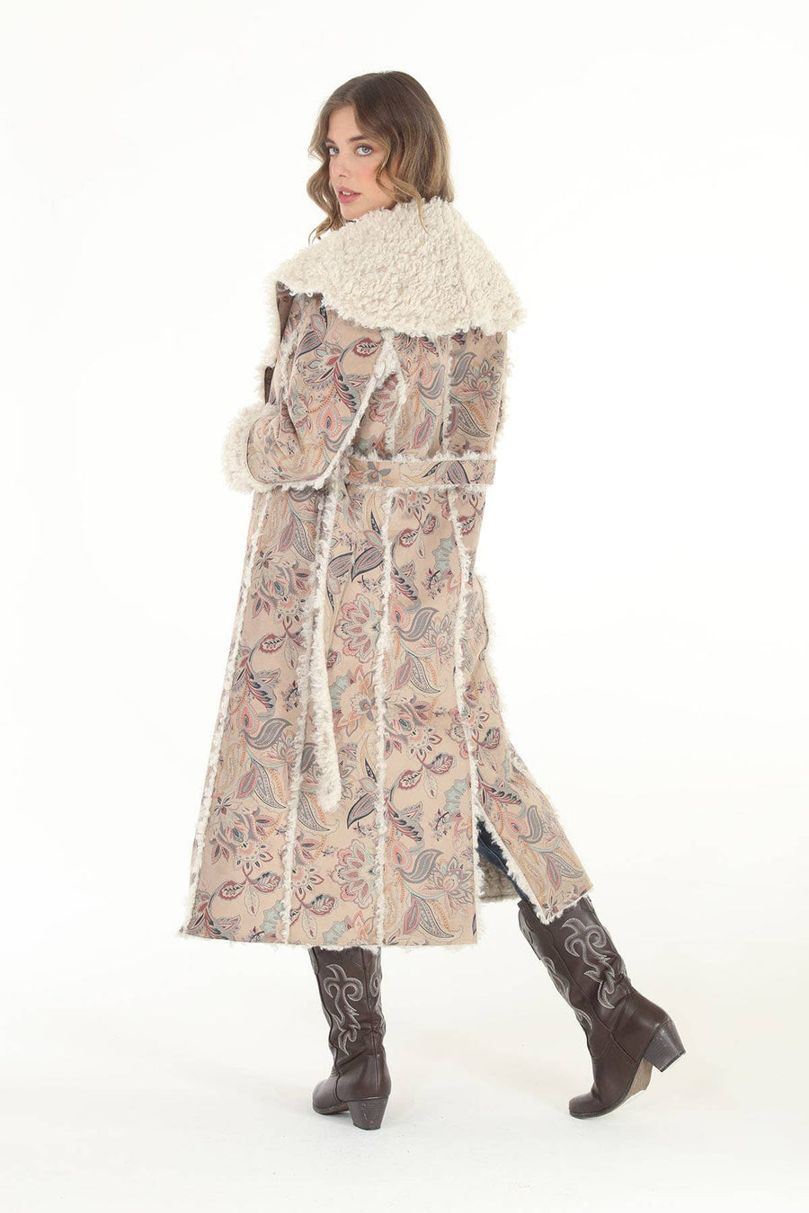 Dusty Floral Faux Suede & Sherpa Coat - Reversible: Dusty Floral