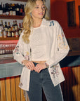 Western Cowgirl Motif Button Up Linen Shirt Blouse