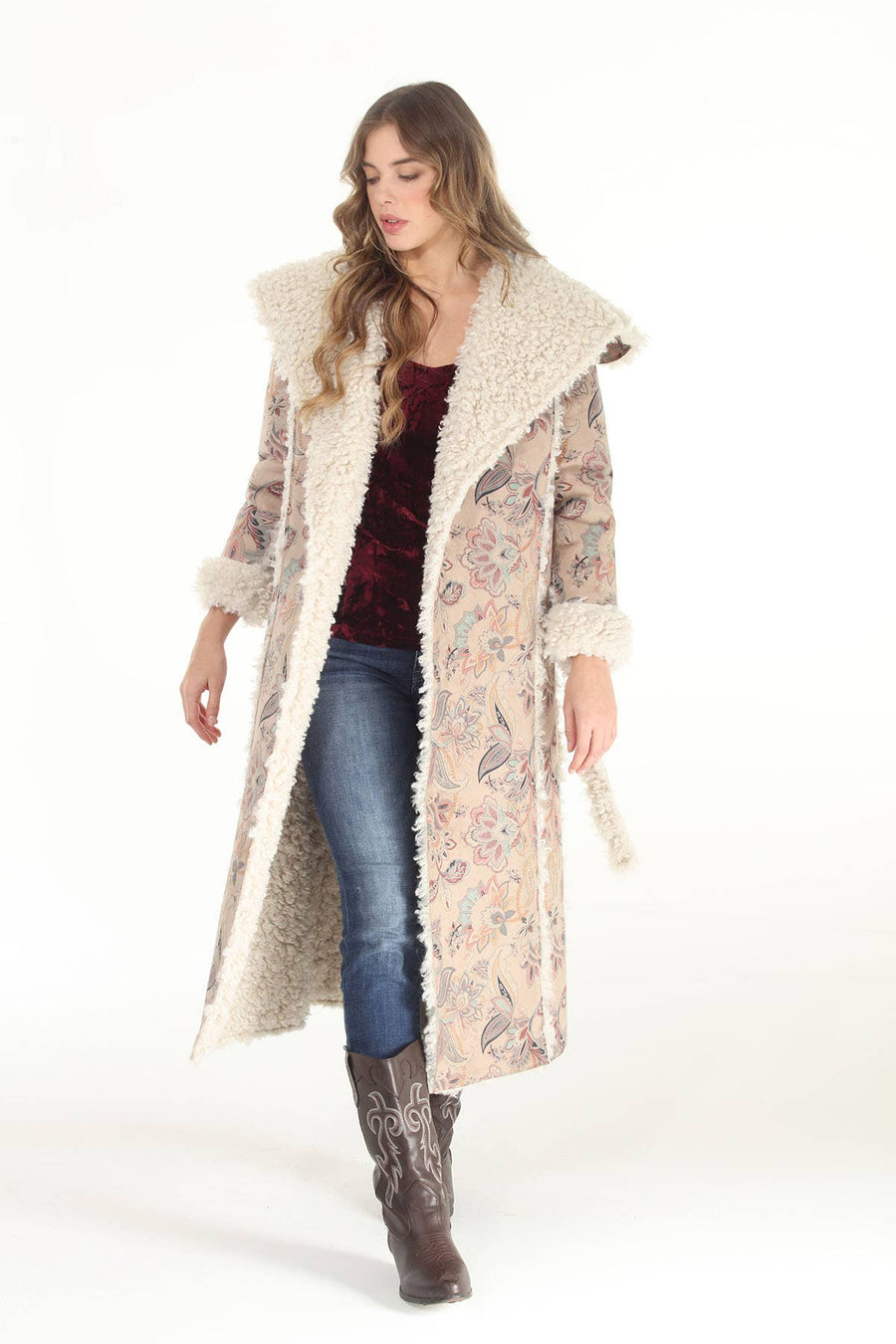 Dusty Floral Faux Suede & Sherpa Coat - Reversible: Dusty Floral