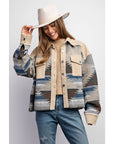 TRIBAL AZTEC PATTERN COLOR BLOCK BUTTON DOWN SHIRT JACKET