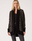 Geo Jacquard Long Sleeve Cardigan: Black/Taupe