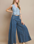 BOHO WIDE LEG DENIM TIERED PALAZZO PANTS