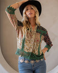 Earthy Boho : Lace Detailed Button Down Cropped Shirt