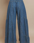 BOHO WIDE LEG DENIM TIERED PALAZZO PANTS