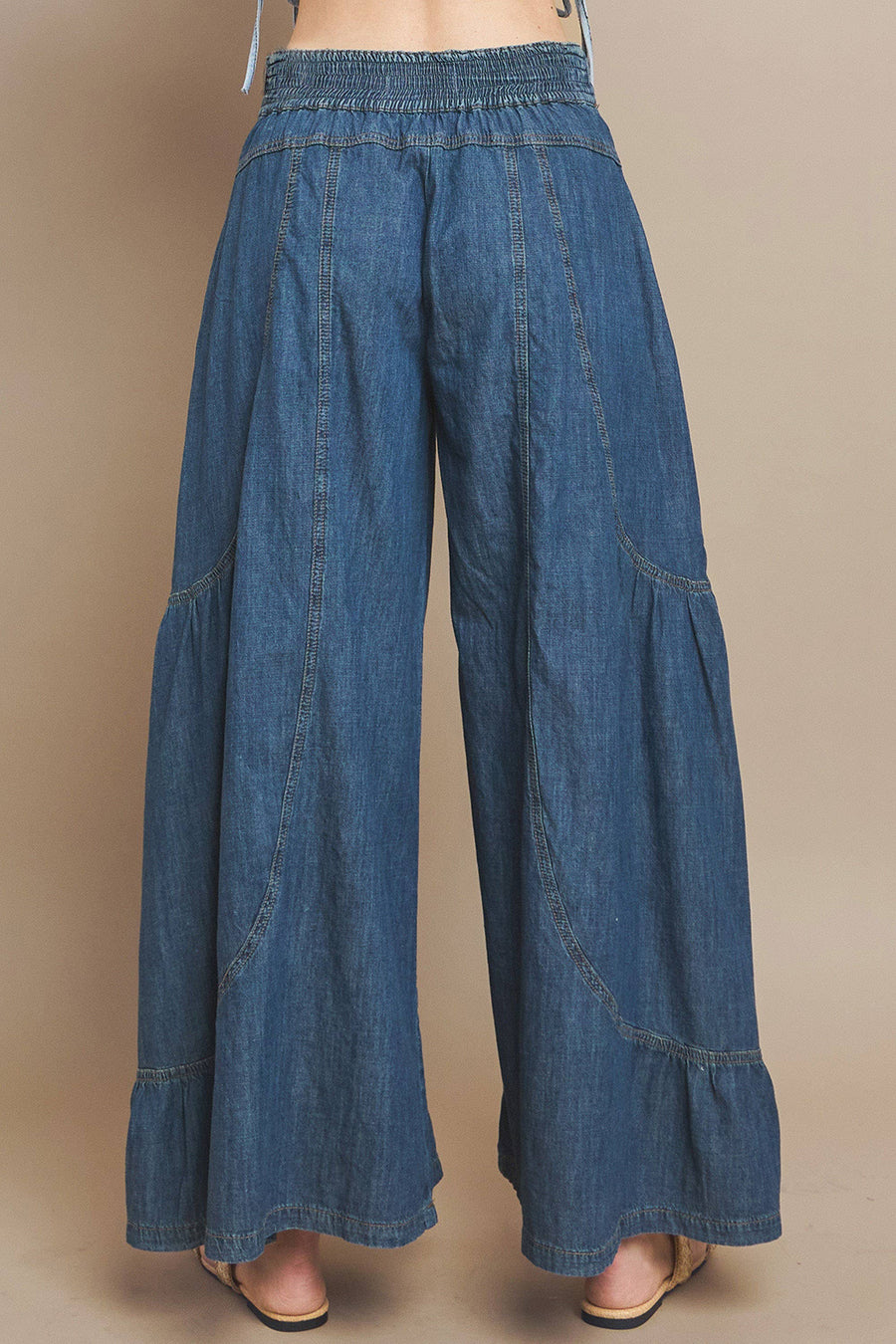 BOHO WIDE LEG DENIM TIERED PALAZZO PANTS