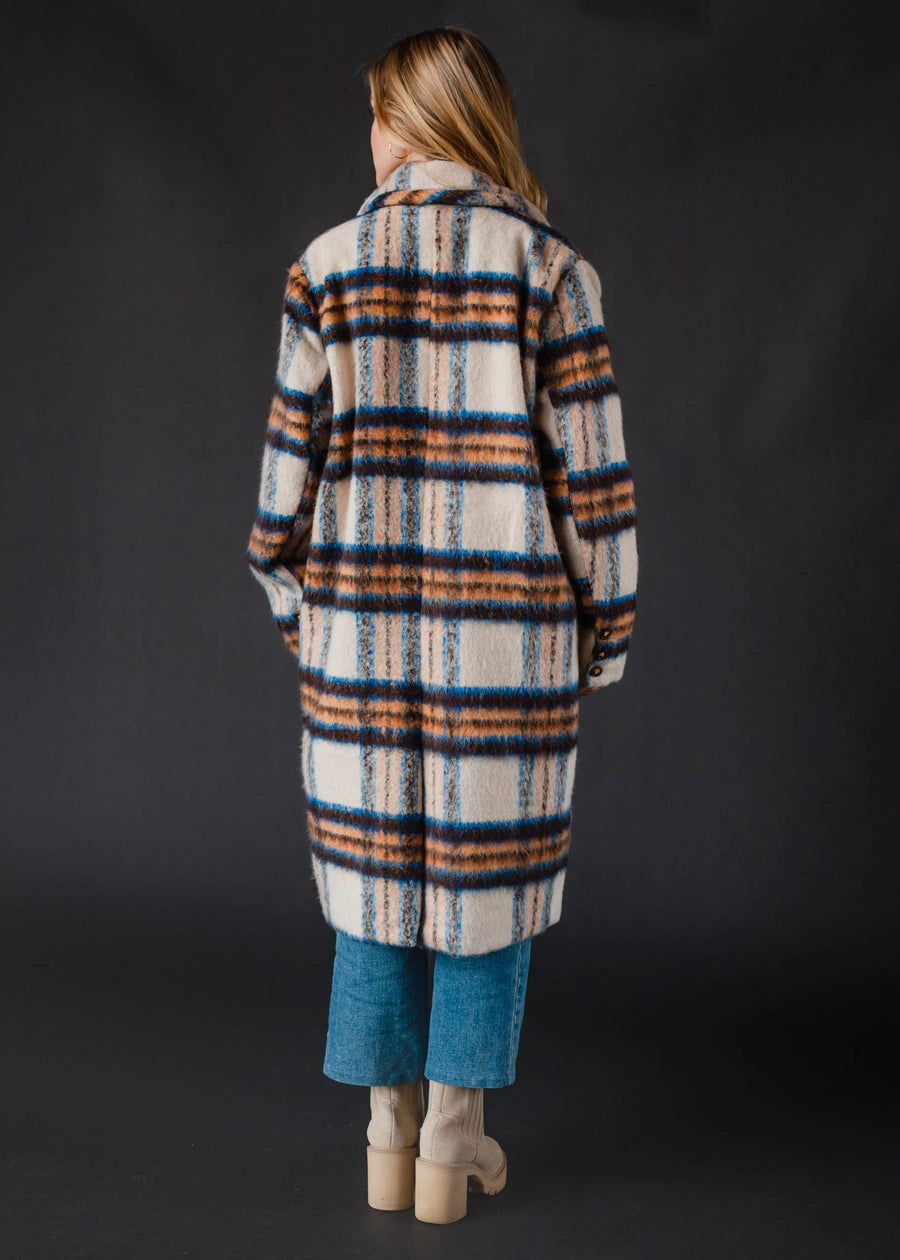 Cream, Rust & Blue Plaid Coat