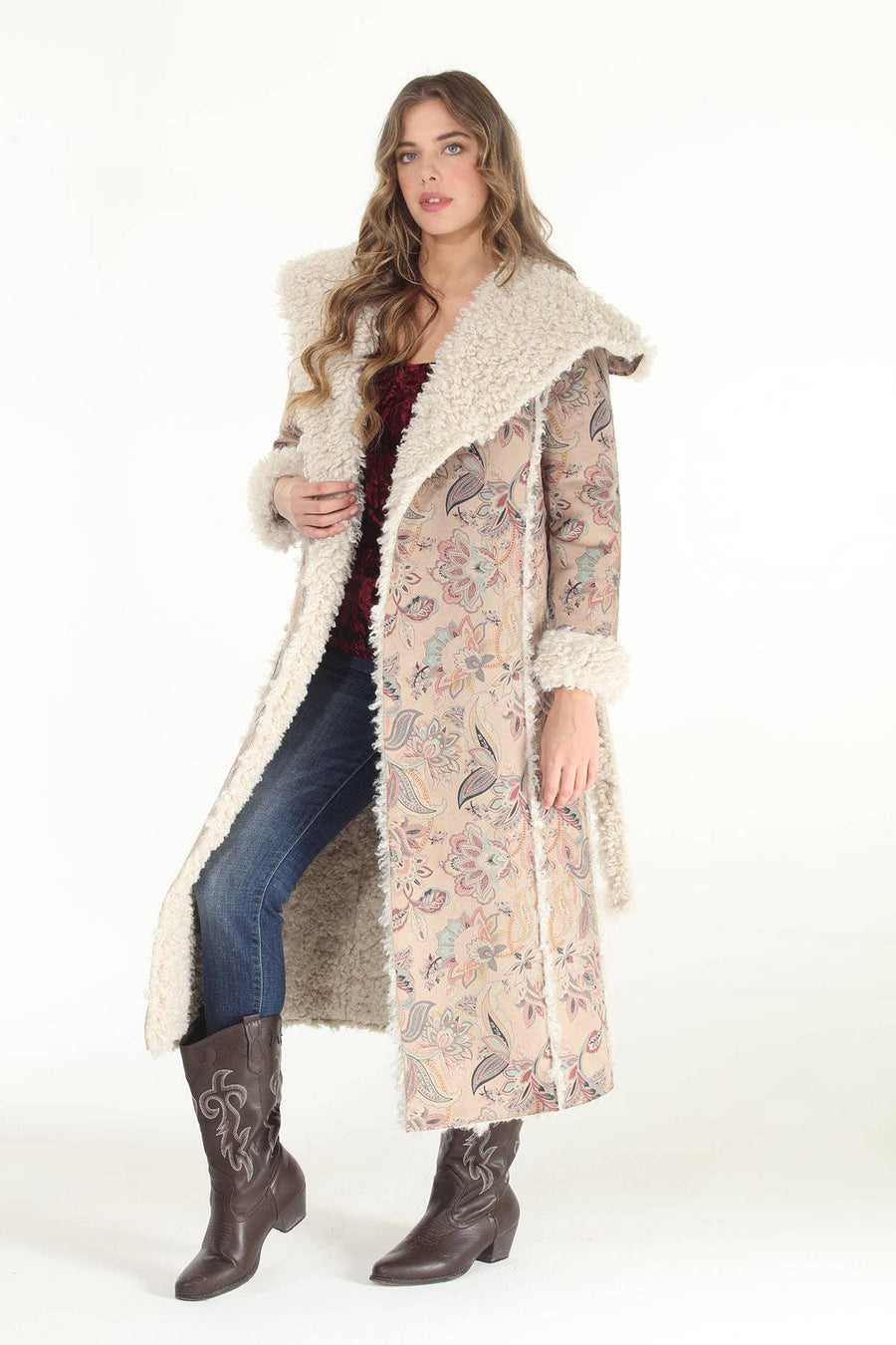 Dusty Floral Faux Suede & Sherpa Coat - Reversible: Dusty Floral