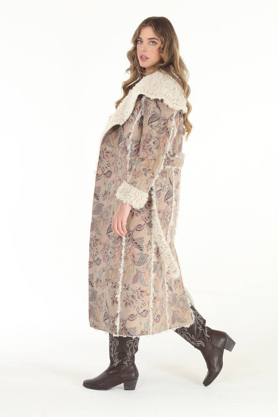 Dusty Floral Faux Suede & Sherpa Coat - Reversible: Dusty Floral