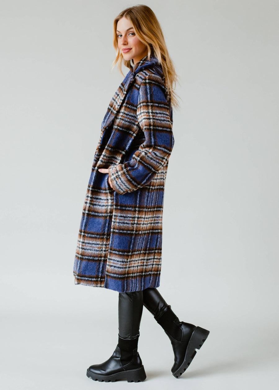 Blue, Brown & Black Plaid Coat