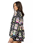 Black & White Polka Dot Mahjong Button Up - Queen of Sparkles