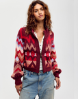 Sundazed Jacquard Cardi in Crimson Frost by Free People