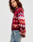 Sundazed Jacquard Cardi in Crimson Frost by Free People