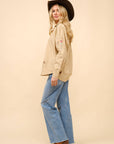 Western Cowgirl Motif Button Up Linen Shirt Blouse