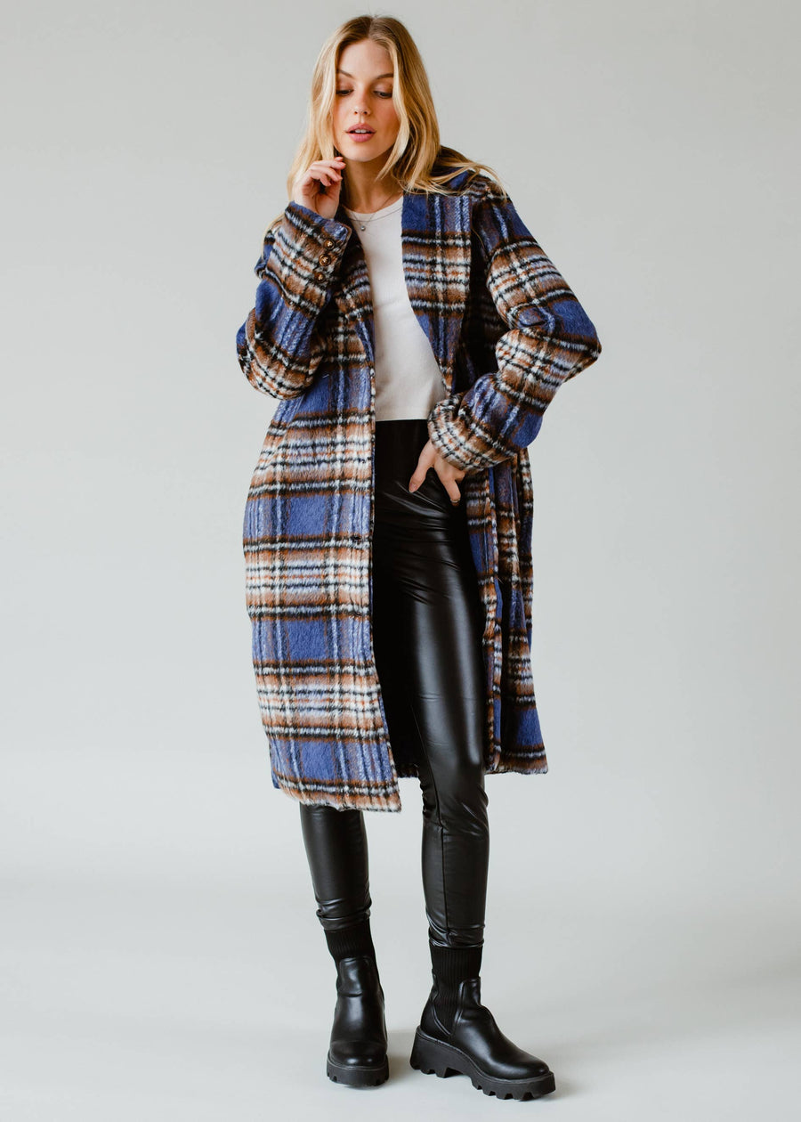 Blue, Brown & Black Plaid Coat