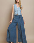 BOHO WIDE LEG DENIM TIERED PALAZZO PANTS