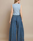 BOHO WIDE LEG DENIM TIERED PALAZZO PANTS