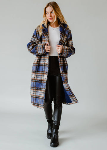 Blue, Brown & Black Plaid Coat