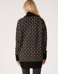 Geo Jacquard Long Sleeve Cardigan: Black/Taupe