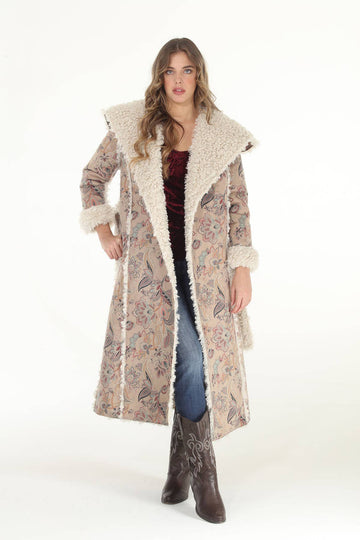 Dusty Floral Faux Suede & Sherpa Coat - Reversible: Dusty Floral