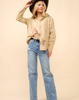 Western Cowgirl Motif Button Up Linen Shirt Blouse