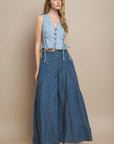 BOHO WIDE LEG DENIM TIERED PALAZZO PANTS