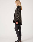 Geo Jacquard Long Sleeve Cardigan: Black/Taupe