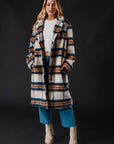 Cream, Rust & Blue Plaid Coat