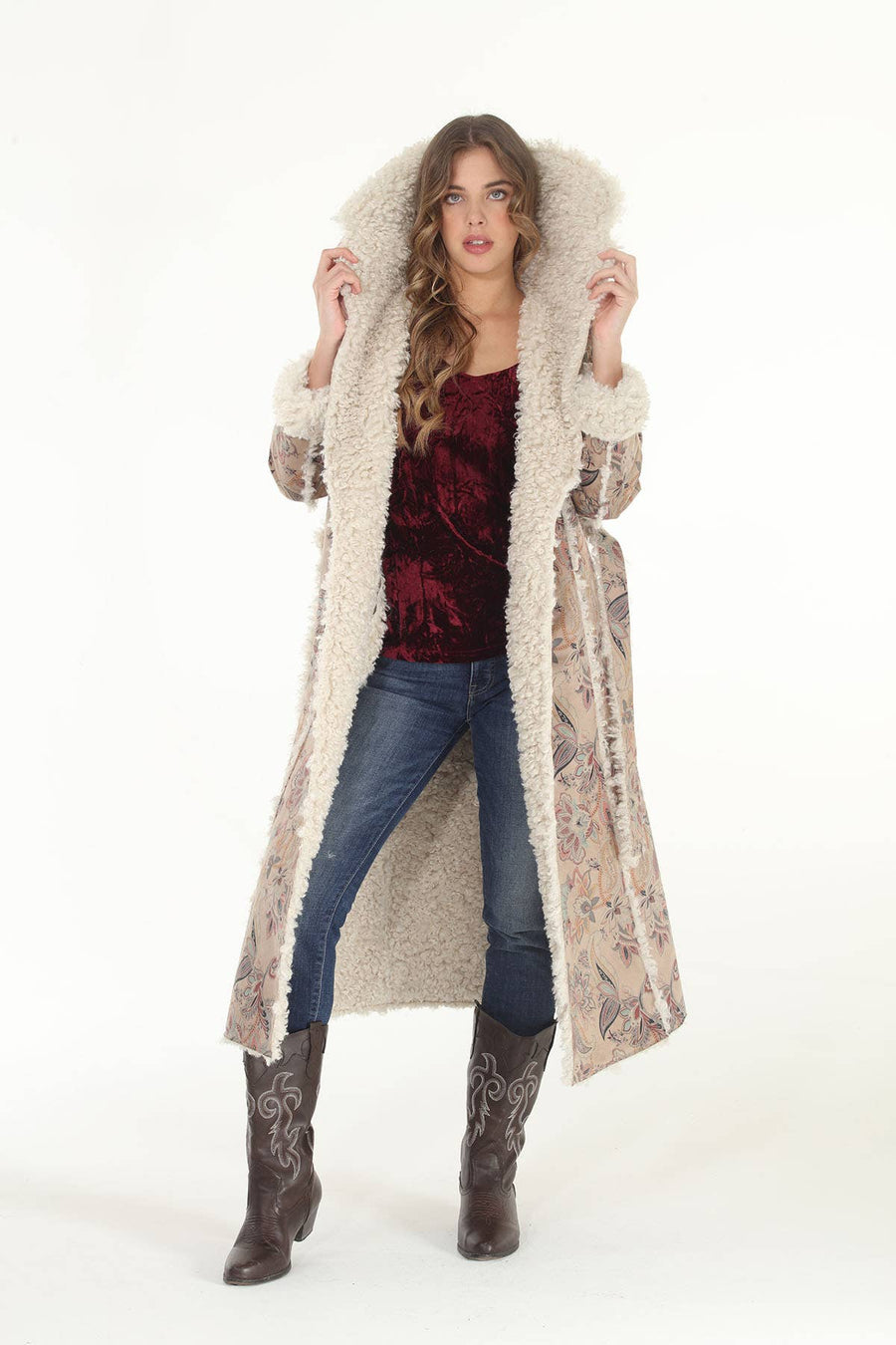 Dusty Floral Faux Suede & Sherpa Coat - Reversible: Dusty Floral