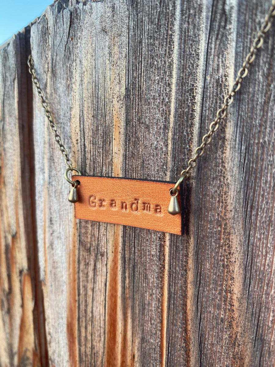 Leather Bar Necklace - Custom Name