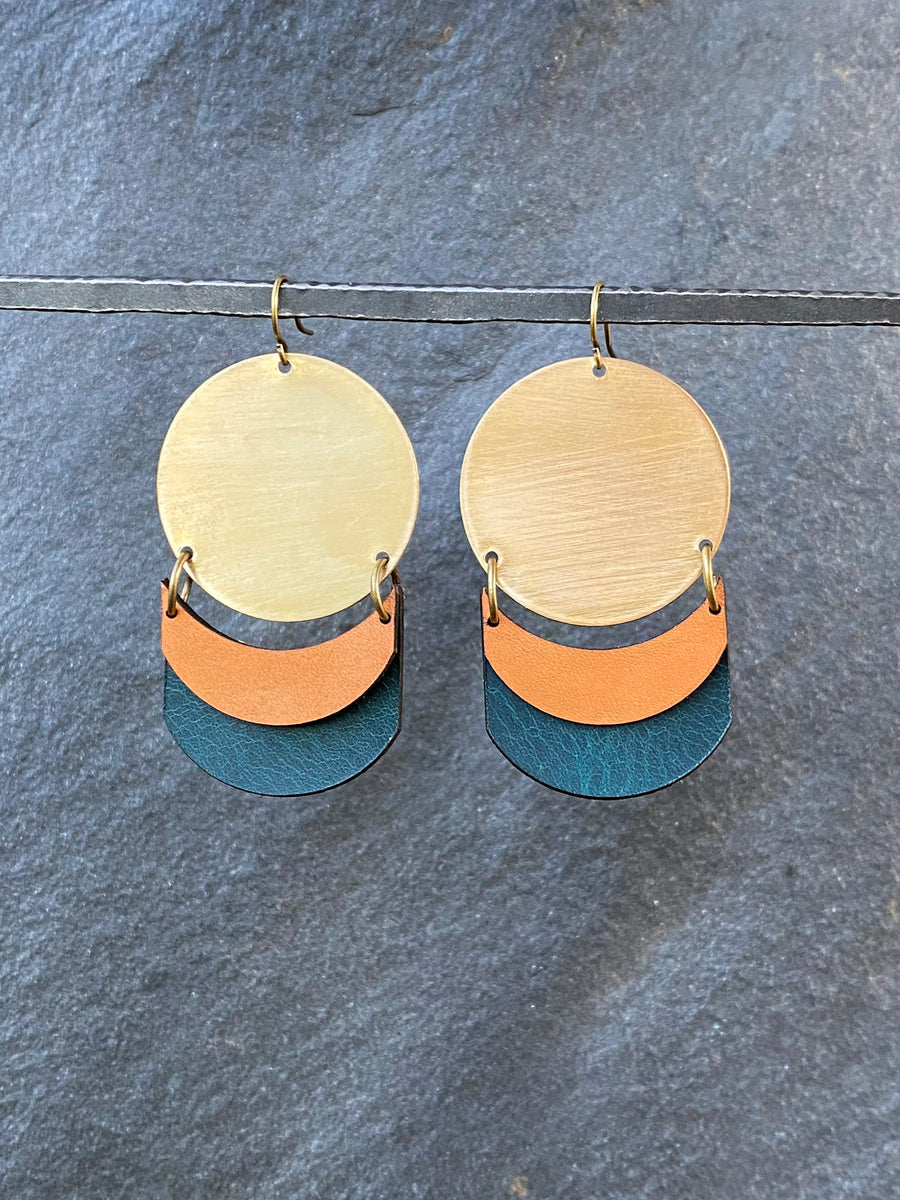 High Noon Earrings in Camel and Teal