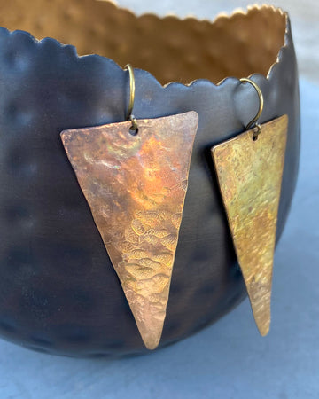 Hammered Brass Triangle Earrings